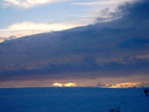 Solnedgang på vidda etter 4 mils forflytning.